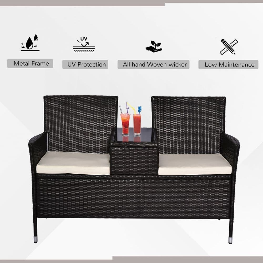image-Companion Seat Table Chair Conservatory Rattan Loveseat Garden Bench