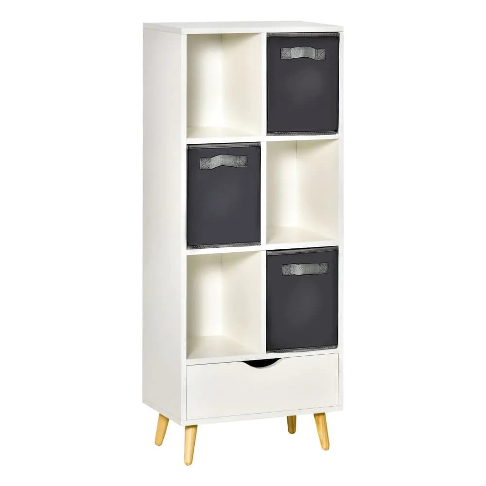 image-Modern Bookcase Tall Bookcase with Storage Shelves Drawer for Study