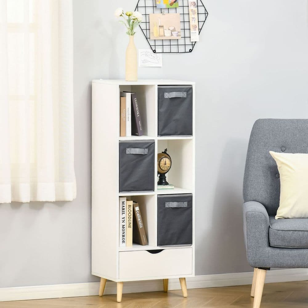 image-Modern Bookcase Tall Bookcase with Storage Shelves Drawer for Study