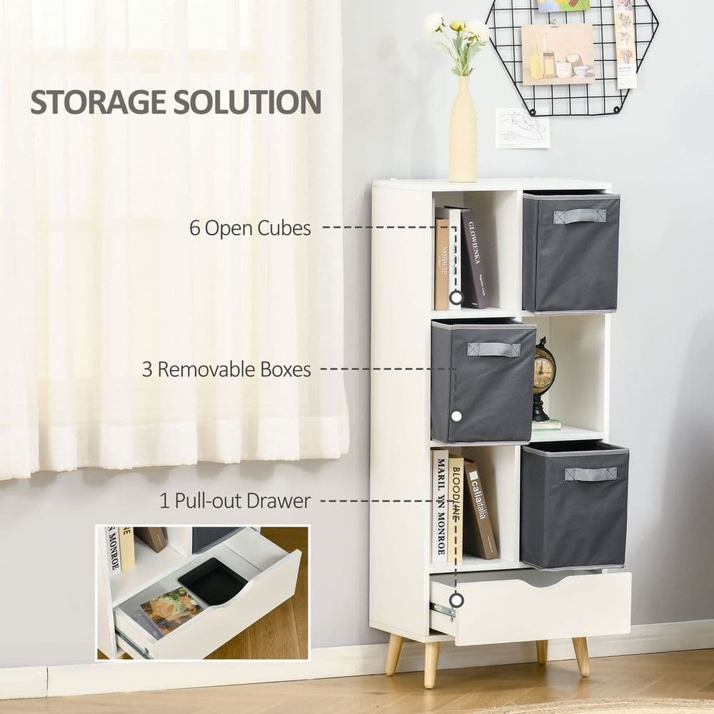 image-Modern Bookcase Tall Bookcase with Storage Shelves Drawer for Study