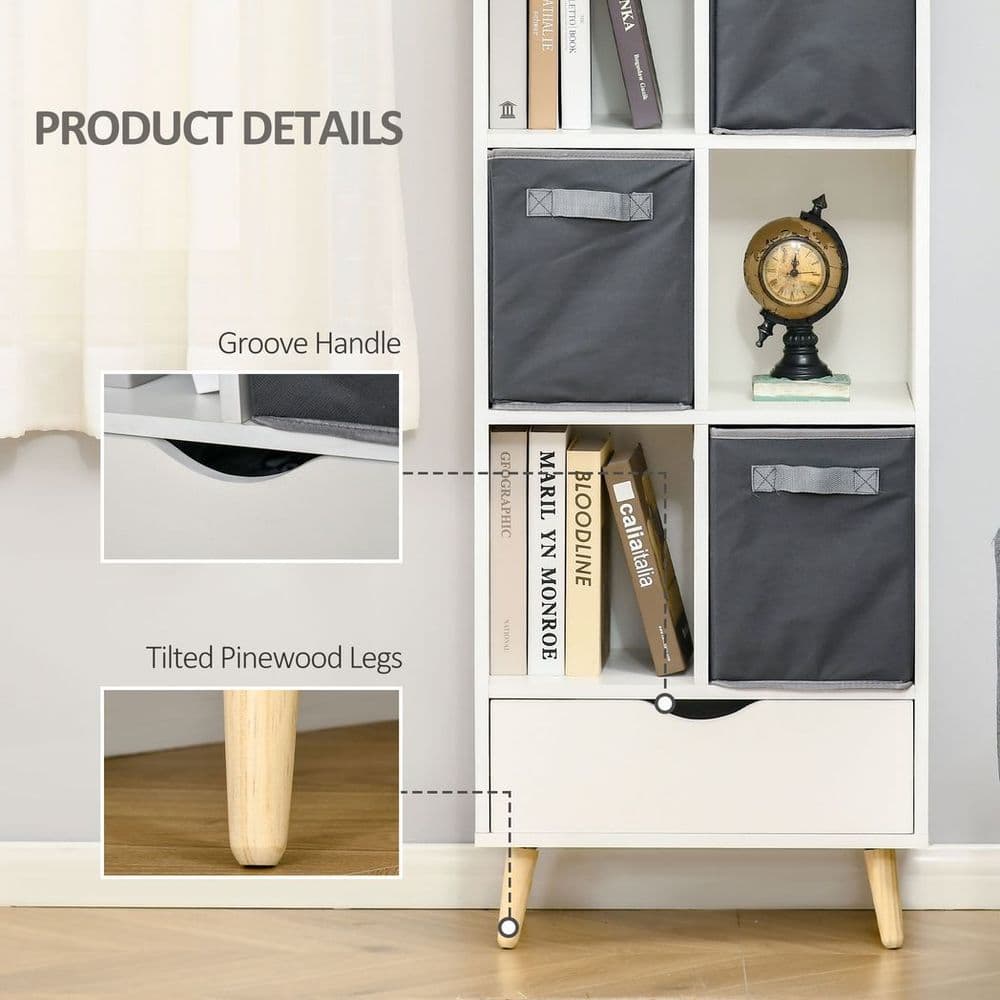 image-Modern Bookcase Tall Bookcase with Storage Shelves Drawer for Study
