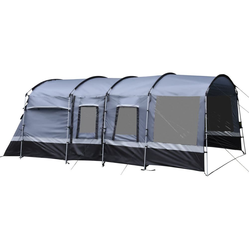 image-8-Person Camping Tent Tunnel Design with 4 Large Windows Dark Grey