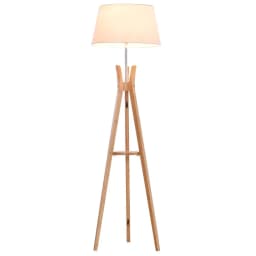 image-Tripod Floor Lamp Light E27 Base w/ Fabric Shade Storage Shelf, White