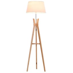 image-Tripod Floor Lamp Light E27 Base w/ Fabric Shade Storage Shelf, White