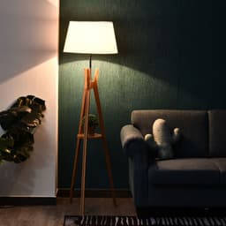 image-Tripod Floor Lamp Light E27 Base w/ Fabric Shade Storage Shelf, White