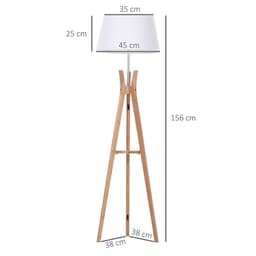 image-Tripod Floor Lamp Light E27 Base w/ Fabric Shade Storage Shelf, White