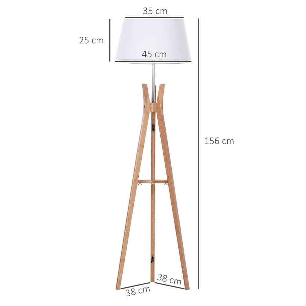 image-Tripod Floor Lamp Light E27 Base w/ Fabric Shade Storage Shelf, White
