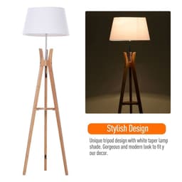 image-Tripod Floor Lamp Light E27 Base w/ Fabric Shade Storage Shelf, White