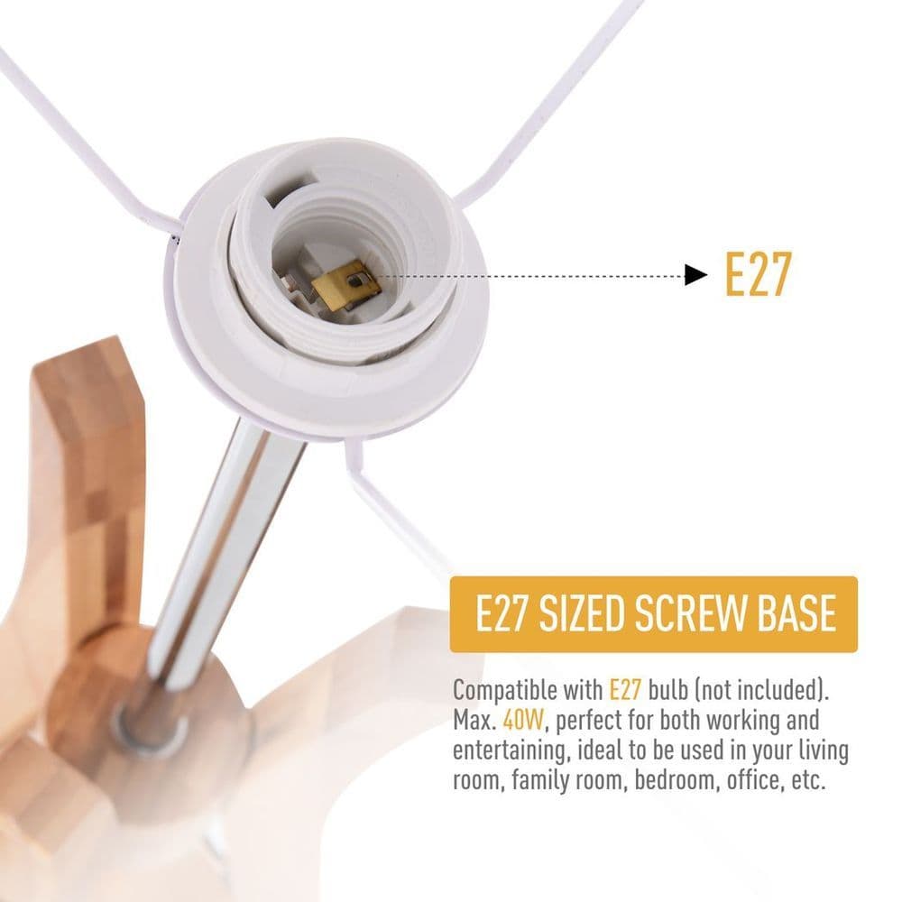 image-Tripod Floor Lamp Light E27 Base w/ Fabric Shade Storage Shelf, White