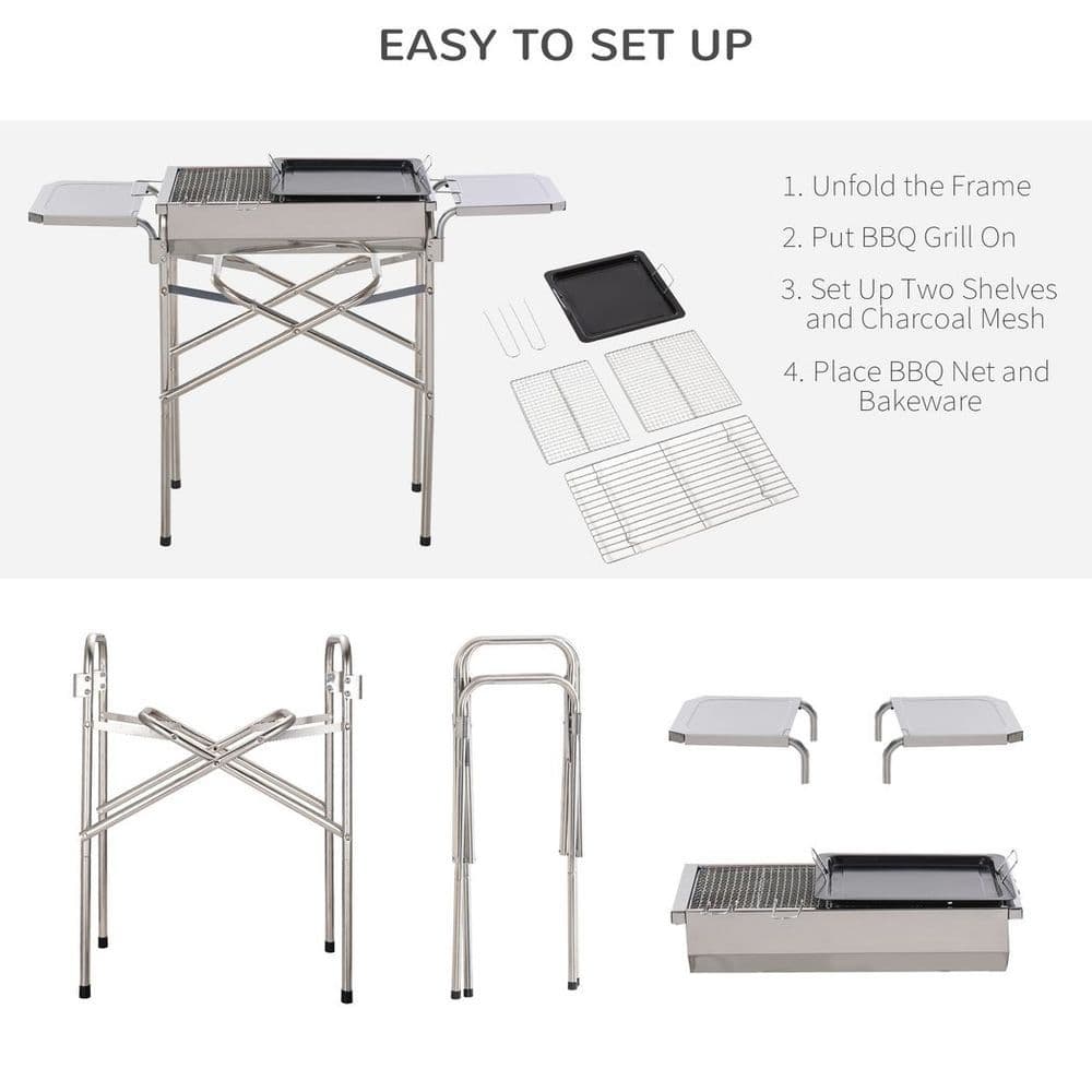 image-BBQ Charcoal Barbecue Grill Outdoor Garden Picnic Stainless Steel New