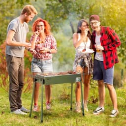 image-Portable Charcoal Barbecue Grill with Seasoning Baskets and Hooks