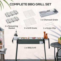 image-Portable Charcoal Barbecue Grill with Seasoning Baskets and Hooks