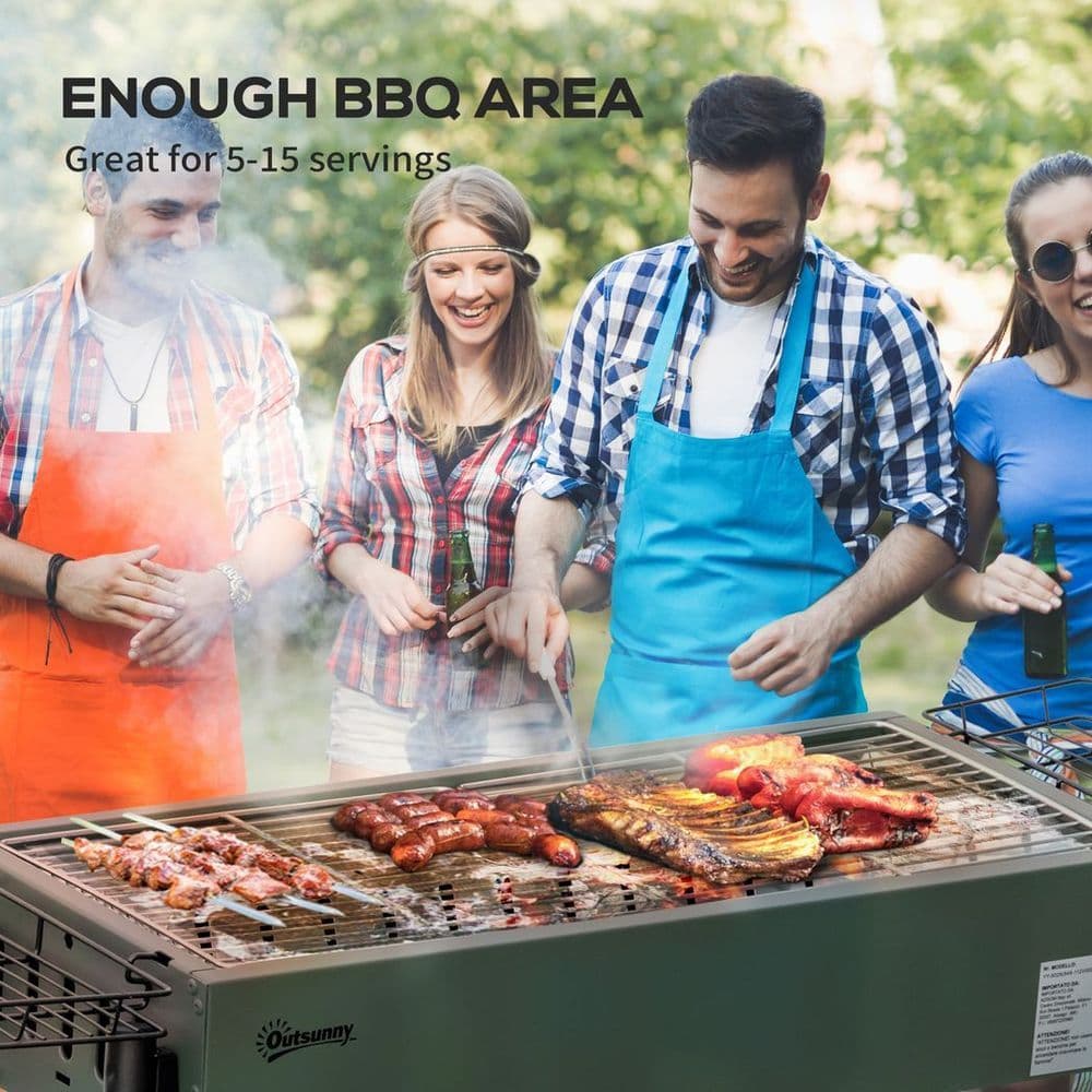image-Portable Charcoal Barbecue Grill with Seasoning Baskets and Hooks