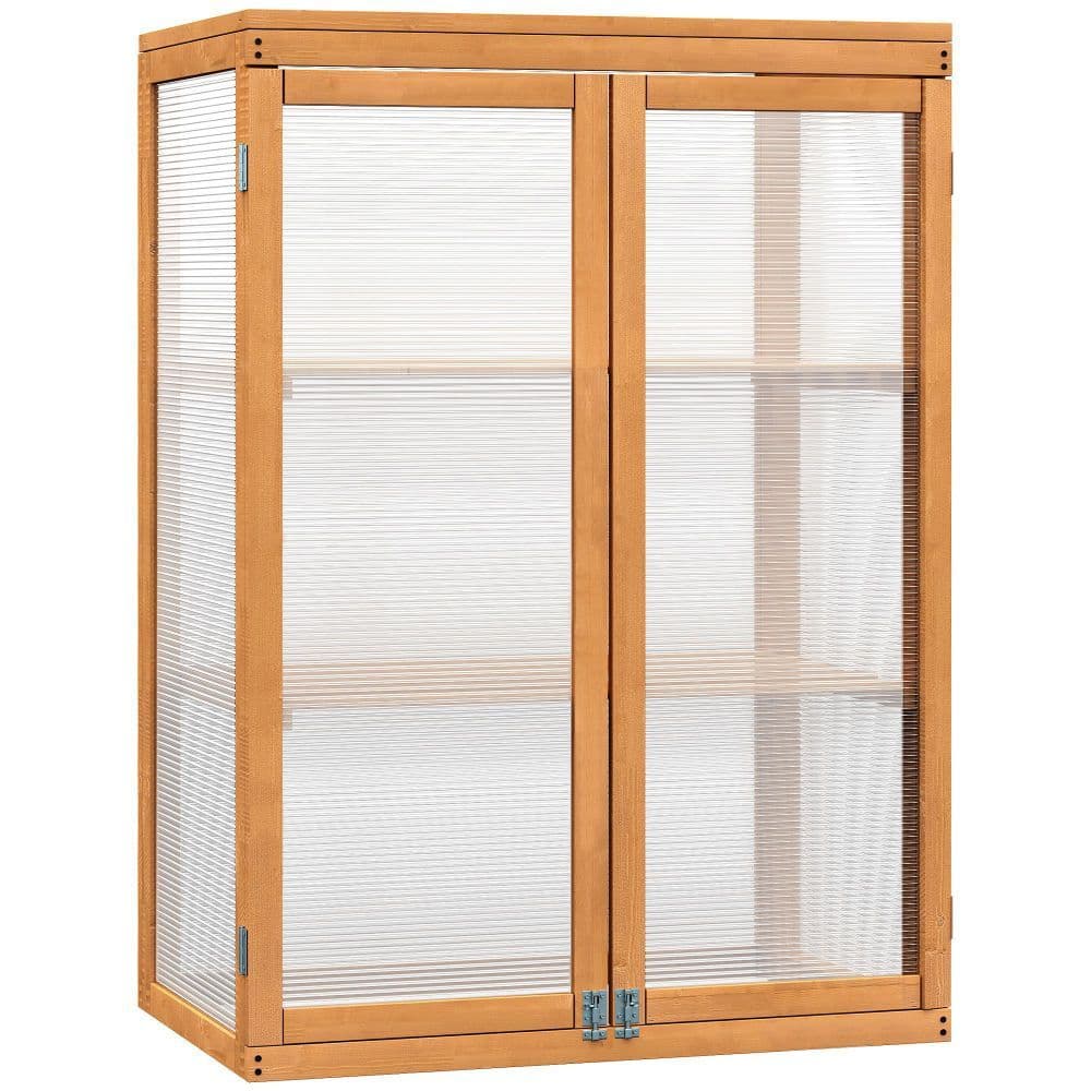 image-2 Shelves Wooden Cold Frame Grow House Greenhouse Outdoor Plant Storage