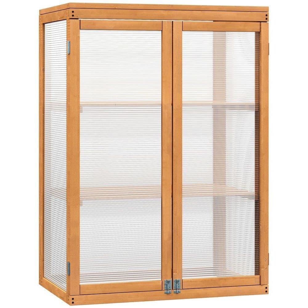 image-2 Shelves Wooden Cold Frame Grow House Greenhouse Outdoor Plant Storage