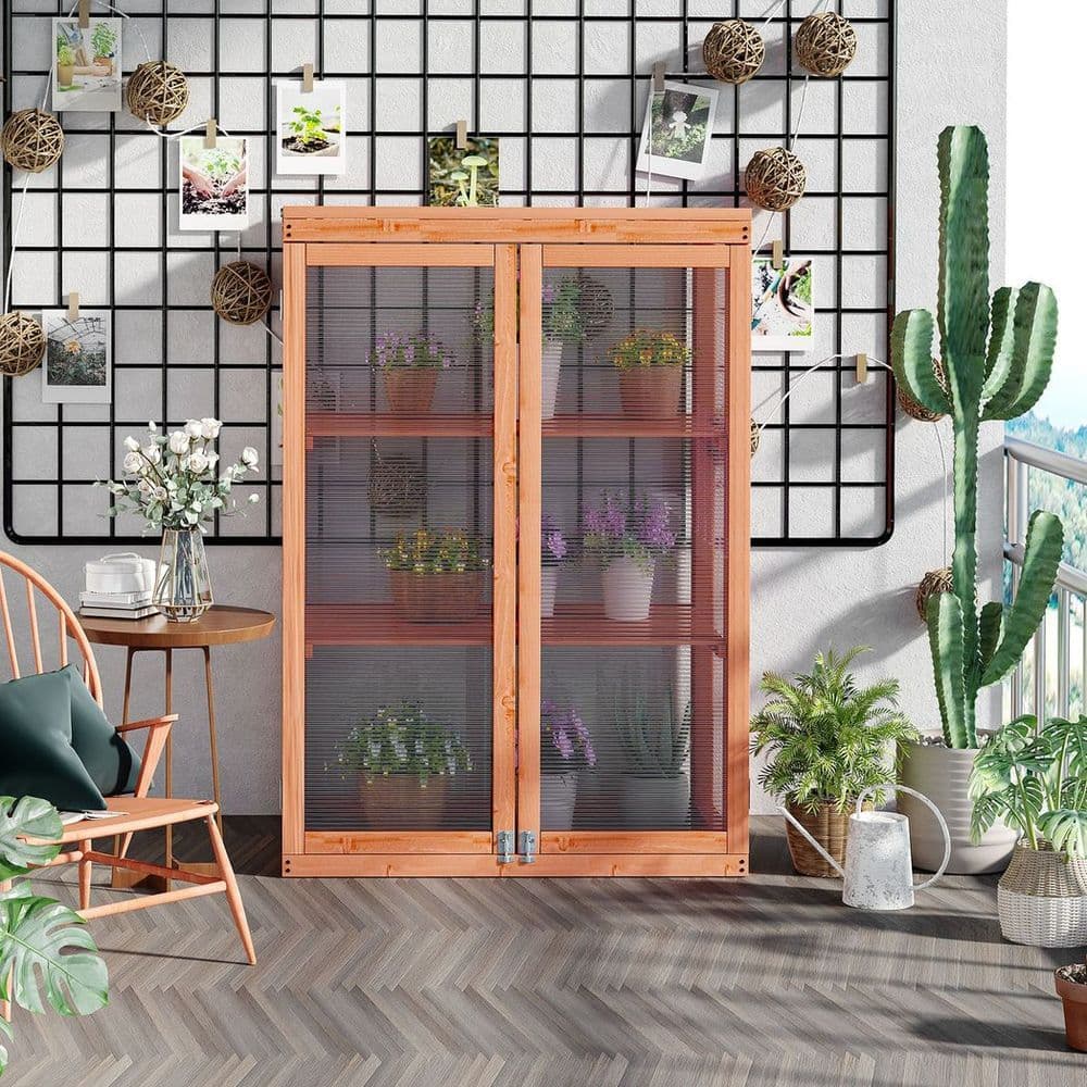 image-2 Shelves Wooden Cold Frame Grow House Greenhouse Outdoor Plant Storage