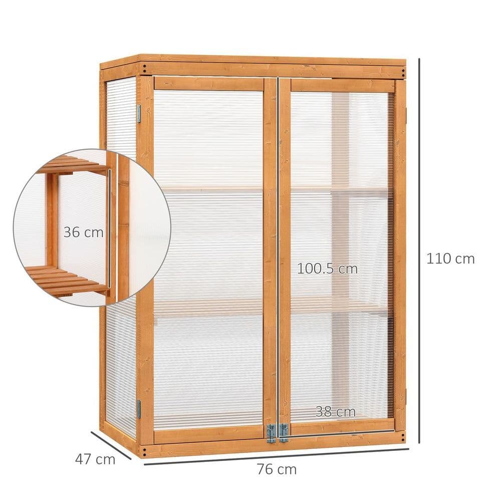 image-2 Shelves Wooden Cold Frame Grow House Greenhouse Outdoor Plant Storage