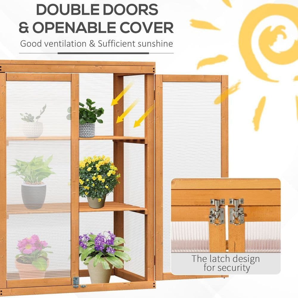 image-2 Shelves Wooden Cold Frame Grow House Greenhouse Outdoor Plant Storage