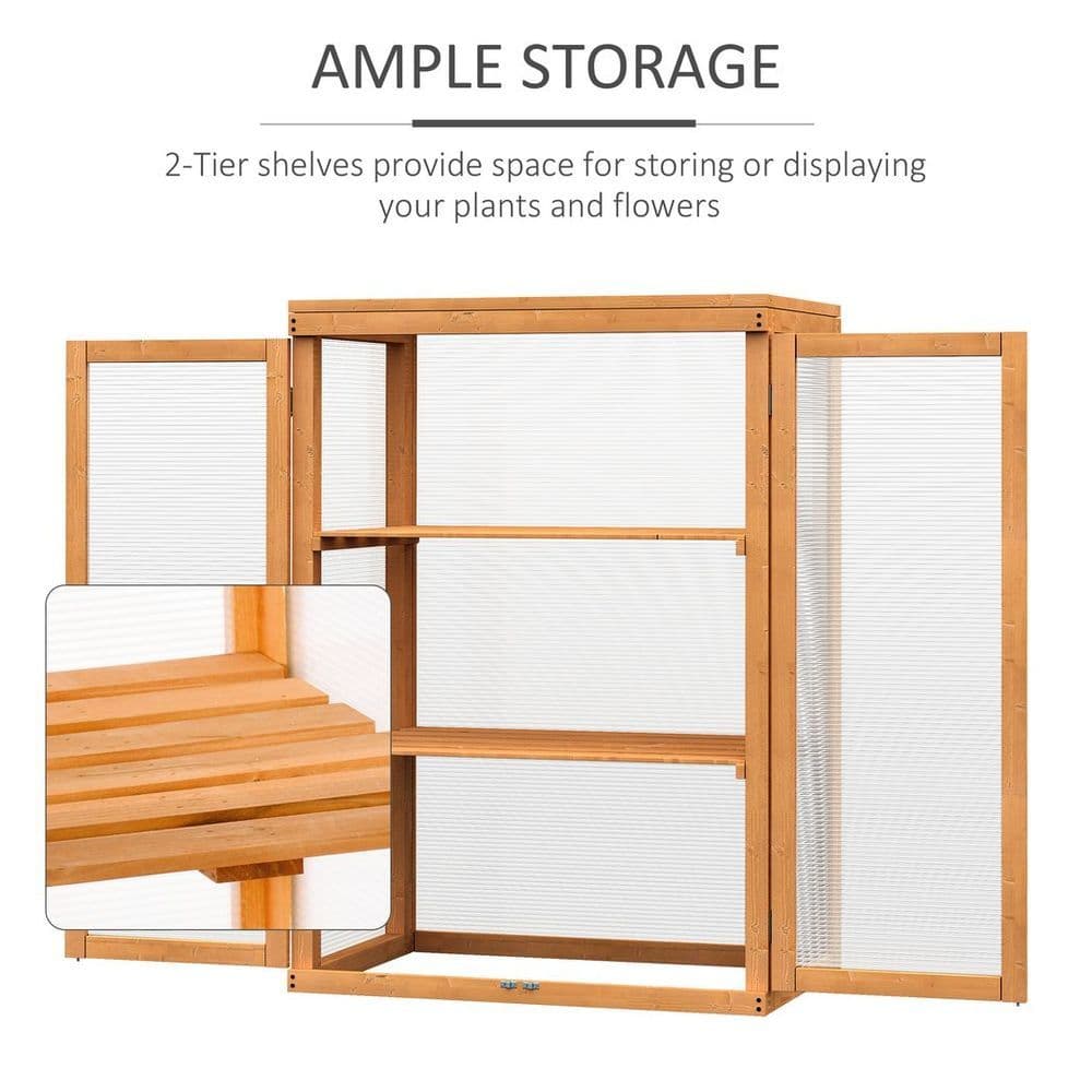 image-2 Shelves Wooden Cold Frame Grow House Greenhouse Outdoor Plant Storage