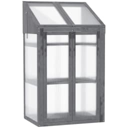 image-Wooden Greenhouse Cold Frame Grow House w/ Double Door for Flower Grey