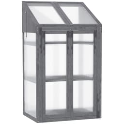 image-Wooden Greenhouse Cold Frame Grow House w/ Double Door for Flower Grey