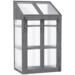 image-Wooden Greenhouse Cold Frame Grow House w/ Double Door for Flower Grey