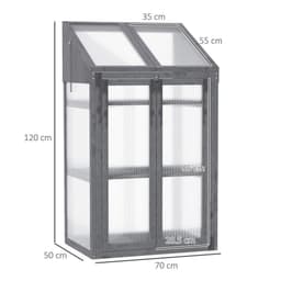 image-Wooden Greenhouse Cold Frame Grow House w/ Double Door for Flower Grey