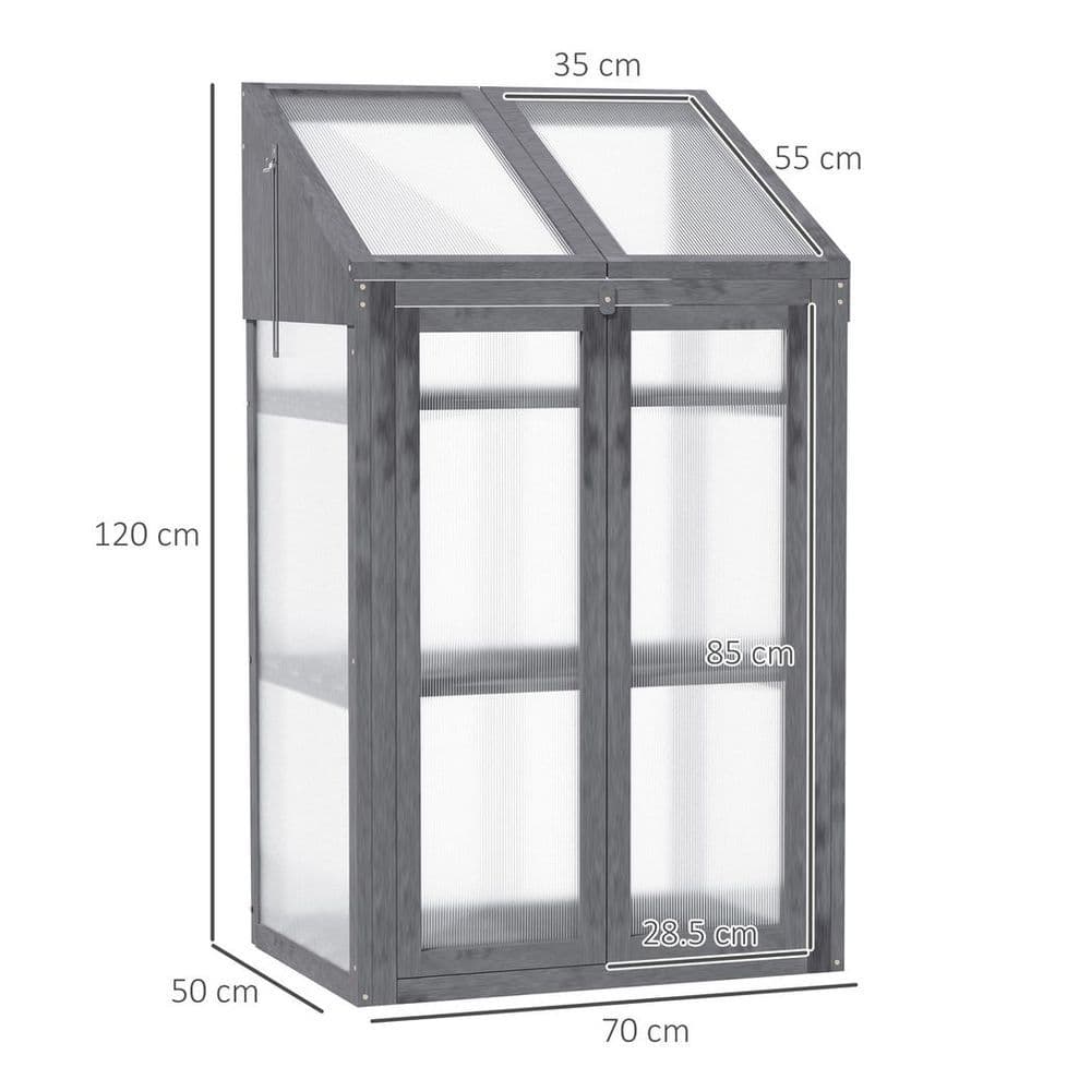 image-Wooden Greenhouse Cold Frame Grow House w/ Double Door for Flower Grey