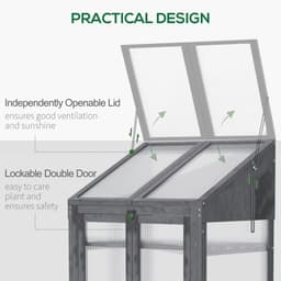 image-Wooden Greenhouse Cold Frame Grow House w/ Double Door for Flower Grey