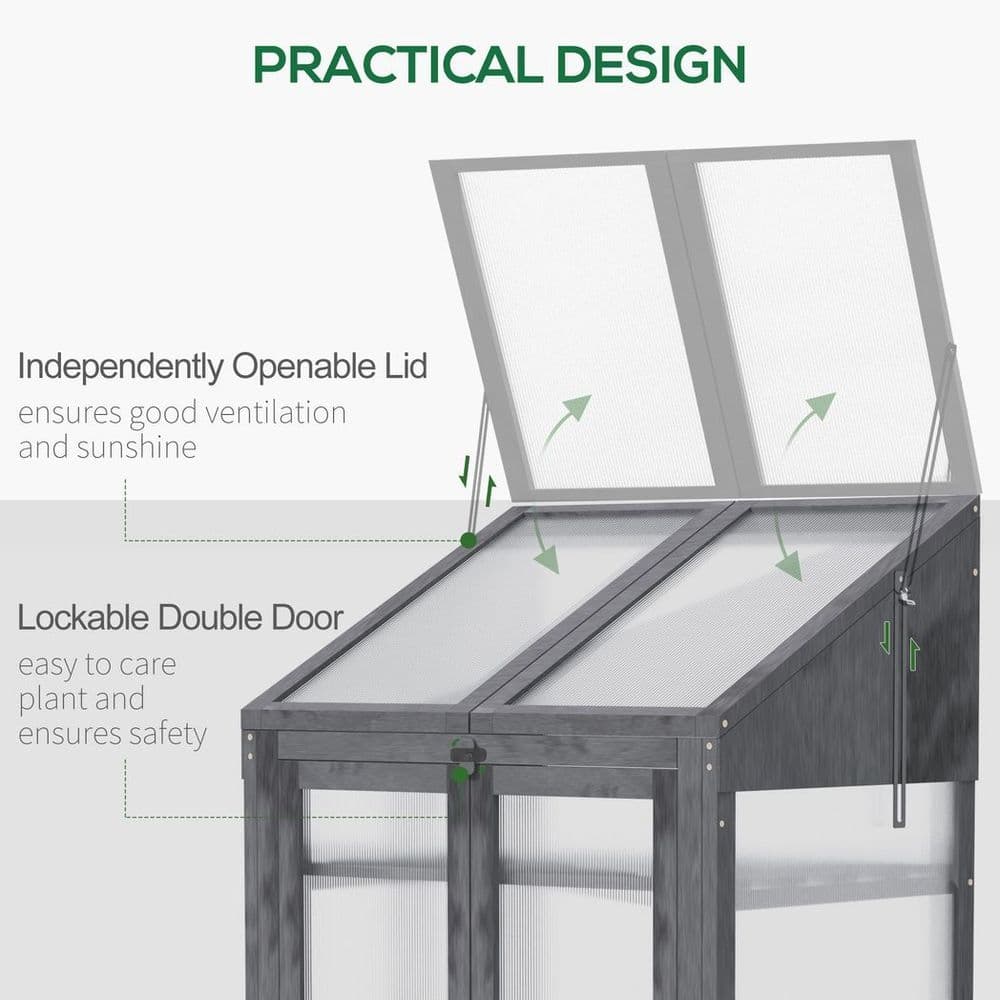 image-Wooden Greenhouse Cold Frame Grow House w/ Double Door for Flower Grey