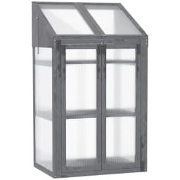 image-Wooden Greenhouse Cold Frame Grow House w/ Double Door for Flower Grey