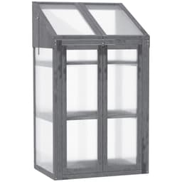 image-Wooden Greenhouse Cold Frame Grow House w/ Double Door for Flower Grey