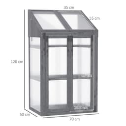image-Wooden Greenhouse Cold Frame Grow House w/ Double Door for Flower Grey