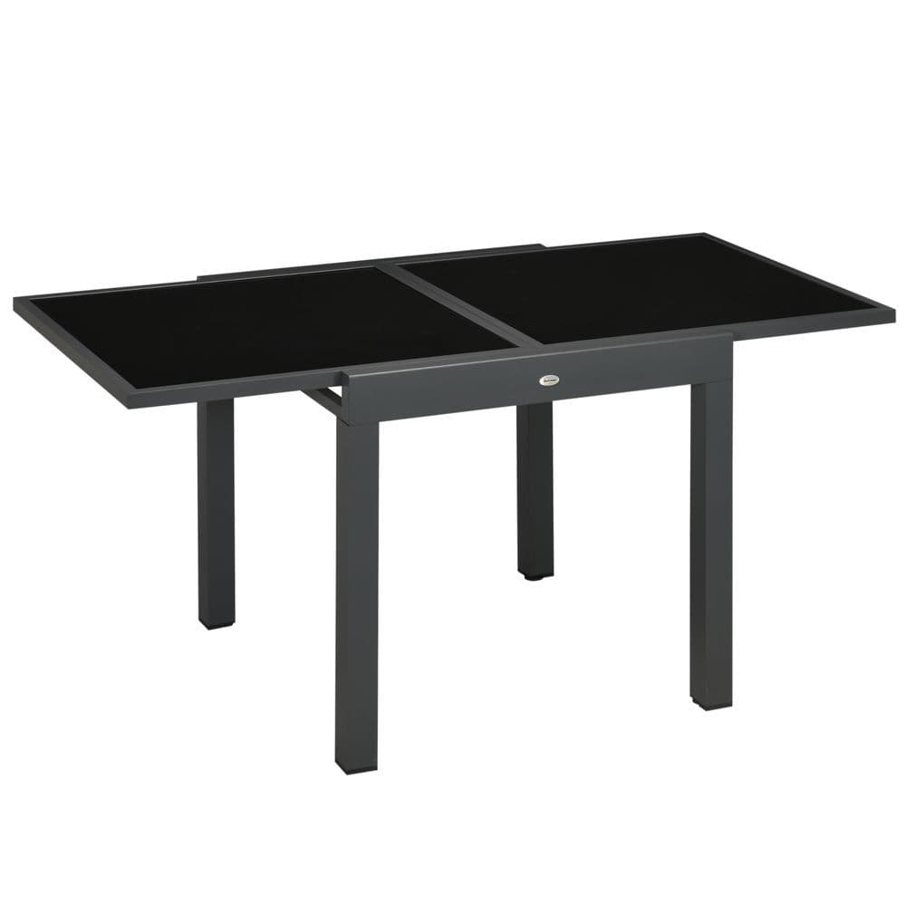 image-Extendable Outdoor Dining Table Patio Table with Aluminium Frame Black