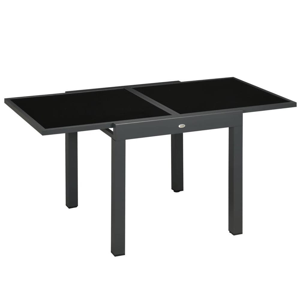 image-Extendable Outdoor Dining Table Patio Table with Aluminium Frame Black