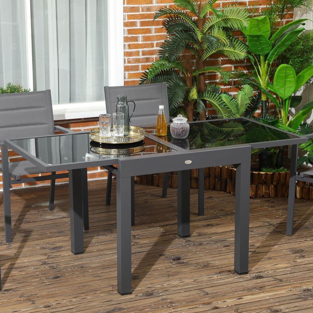 image-Extendable Outdoor Dining Table Patio Table with Aluminium Frame Black