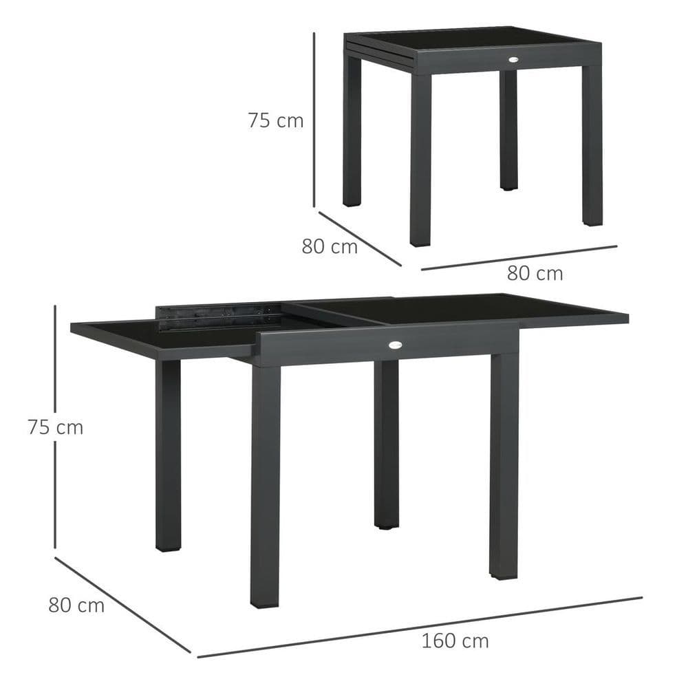 image-Extendable Outdoor Dining Table Patio Table with Aluminium Frame Black