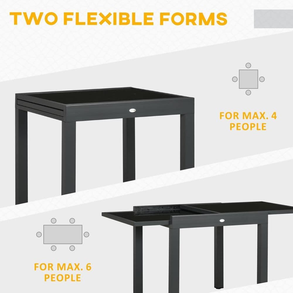 image-Extendable Outdoor Dining Table Patio Table with Aluminium Frame Black