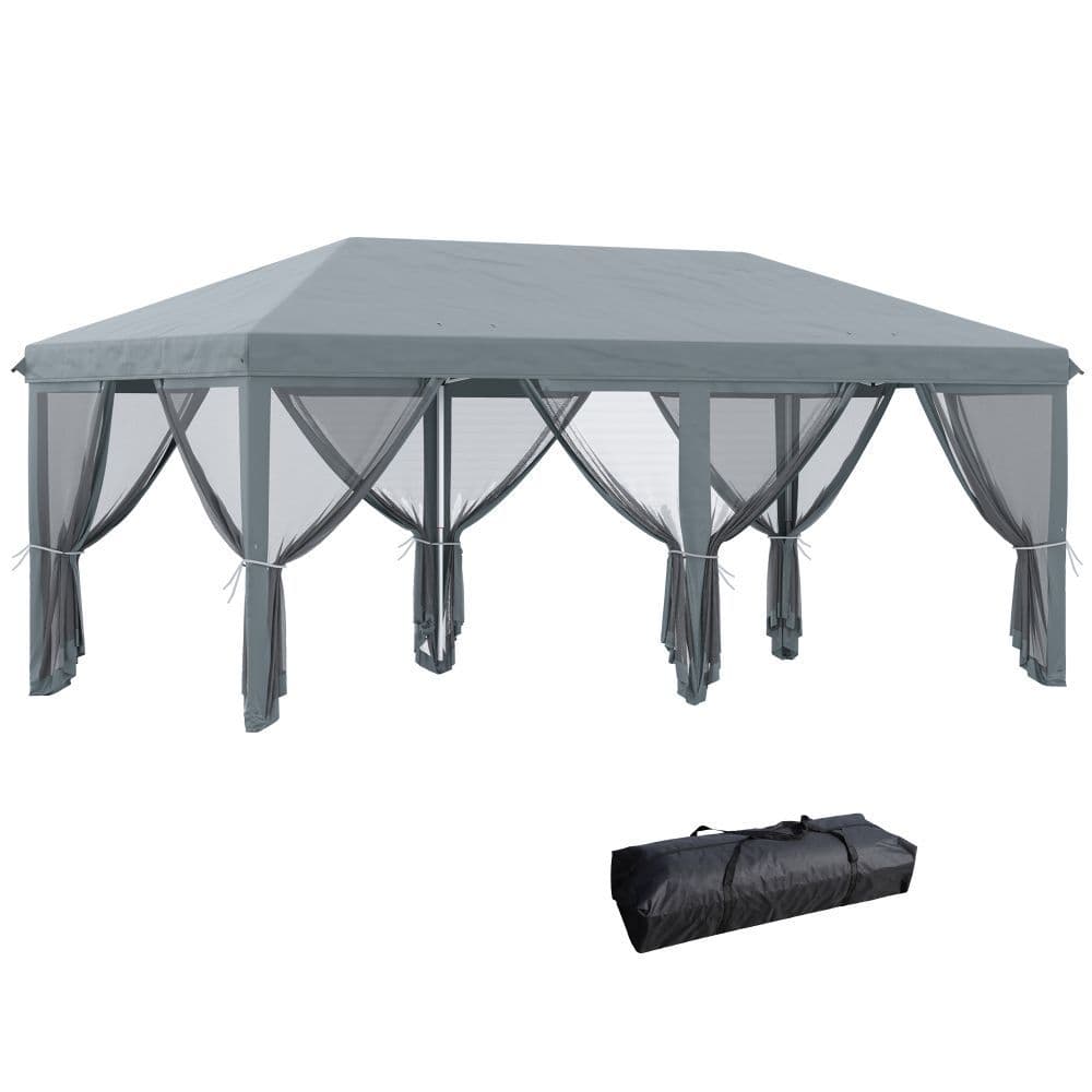 image-6 x 3m Pop Up Party Tent Canopy with 6 Removable Sidewalls Grey