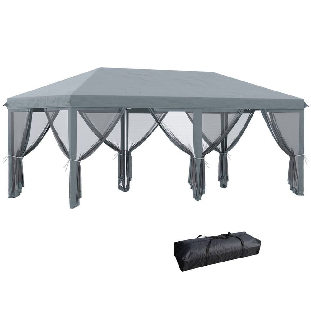 image-6 x 3m Pop Up Party Tent Canopy with 6 Removable Sidewalls Grey