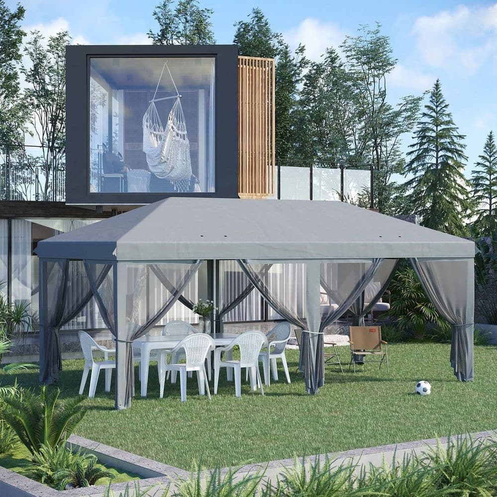 image-6 x 3m Pop Up Party Tent Canopy with 6 Removable Sidewalls Grey