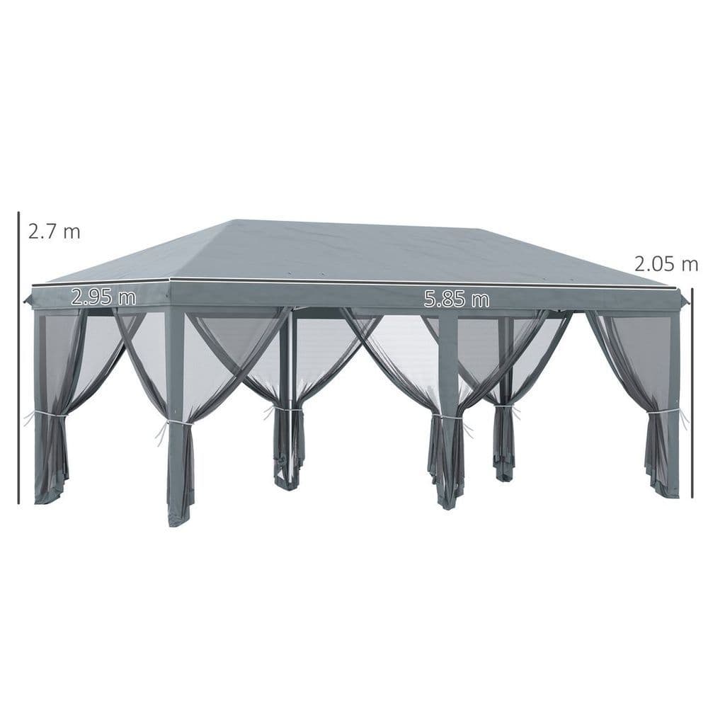image-6 x 3m Pop Up Party Tent Canopy with 6 Removable Sidewalls Grey