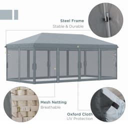 image-6 x 3m Pop Up Party Tent Canopy with 6 Removable Sidewalls Grey