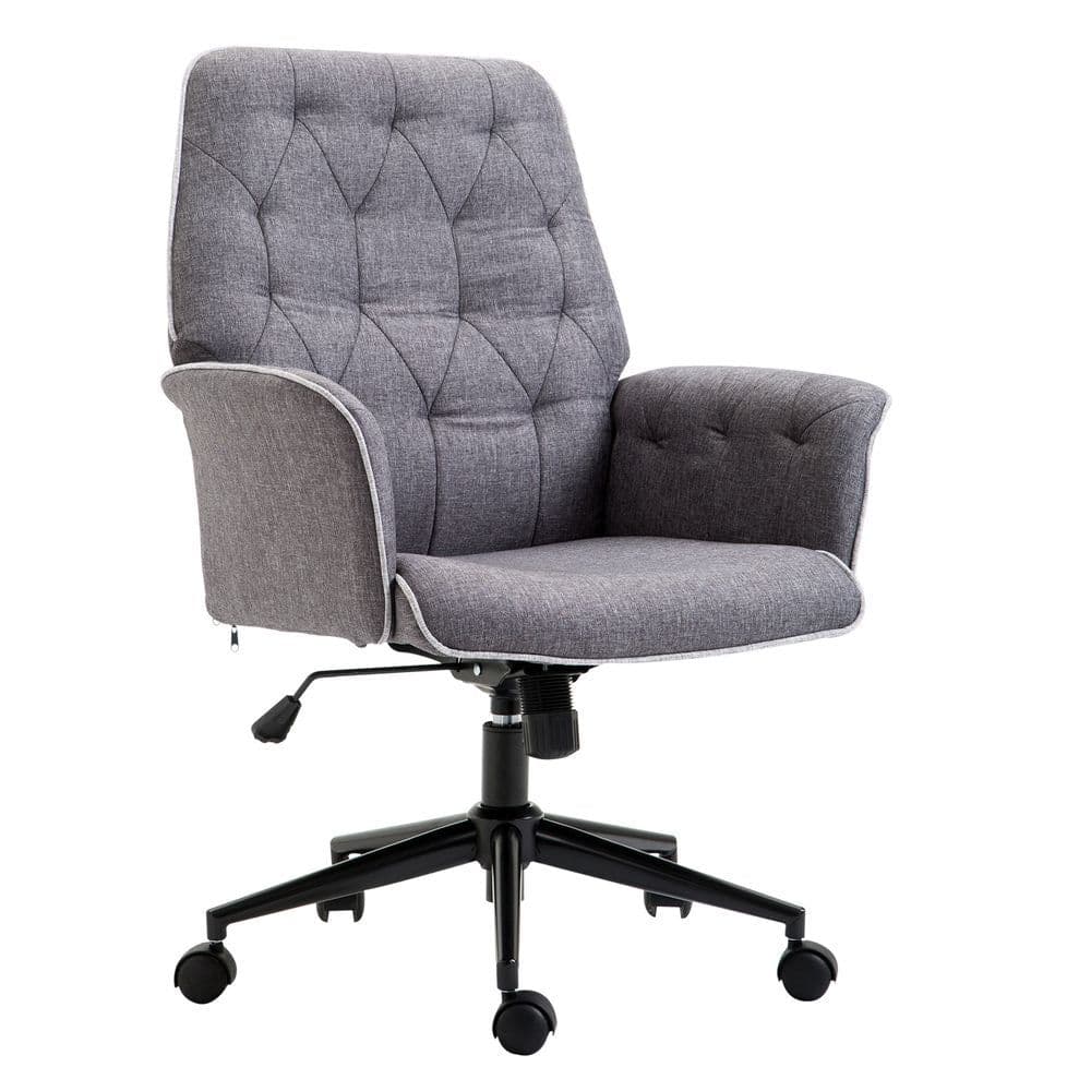 image-Office Chair Task Adjustable Height Mid Back Armrest Tilt Linen Grey