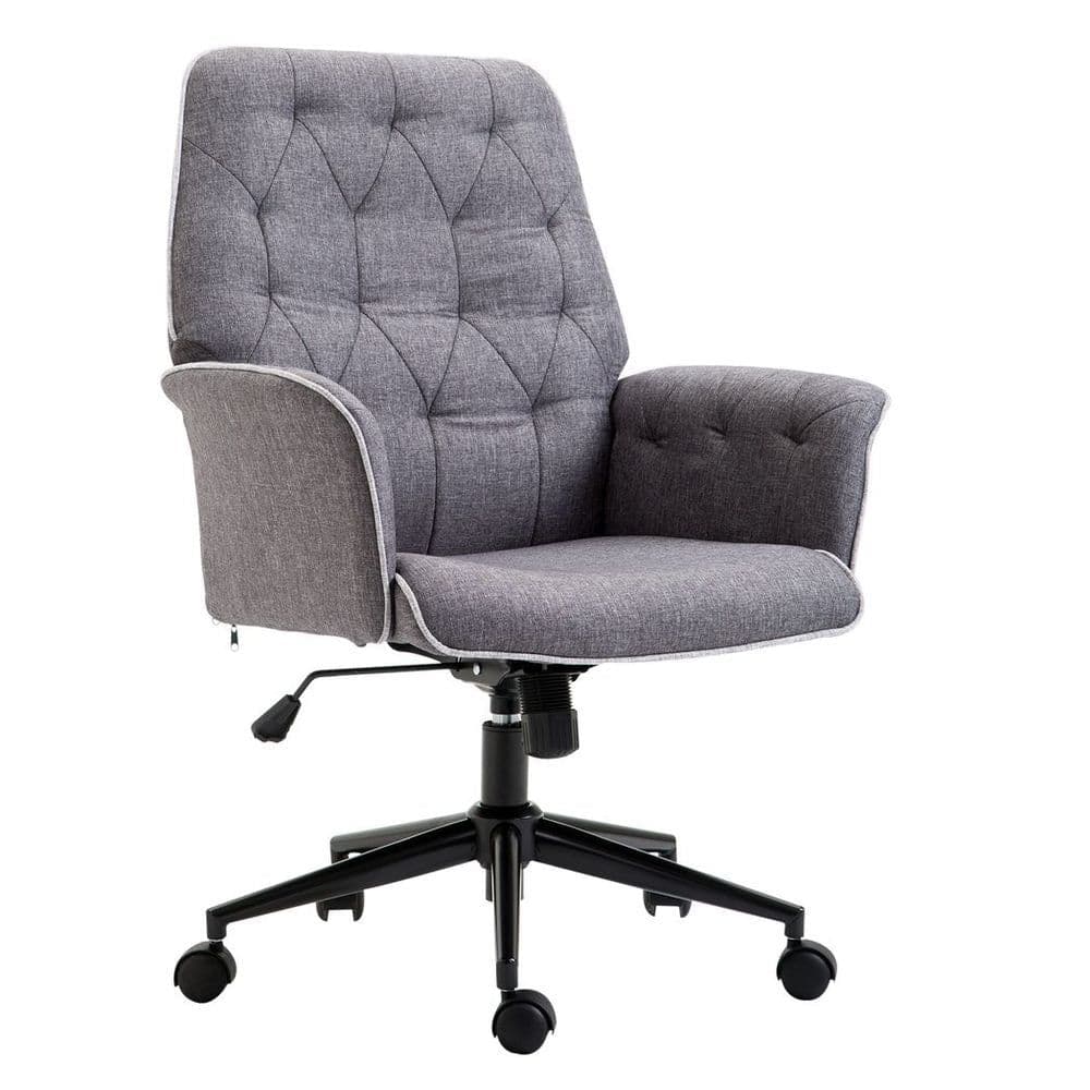 image-Office Chair Task Adjustable Height Mid Back Armrest Tilt Linen Grey