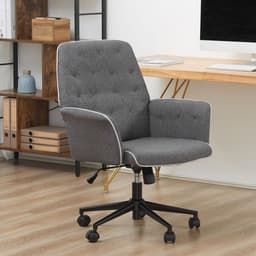 image-Office Chair Task Adjustable Height Mid Back Armrest Tilt Linen Grey
