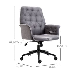 image-Office Chair Task Adjustable Height Mid Back Armrest Tilt Linen Grey