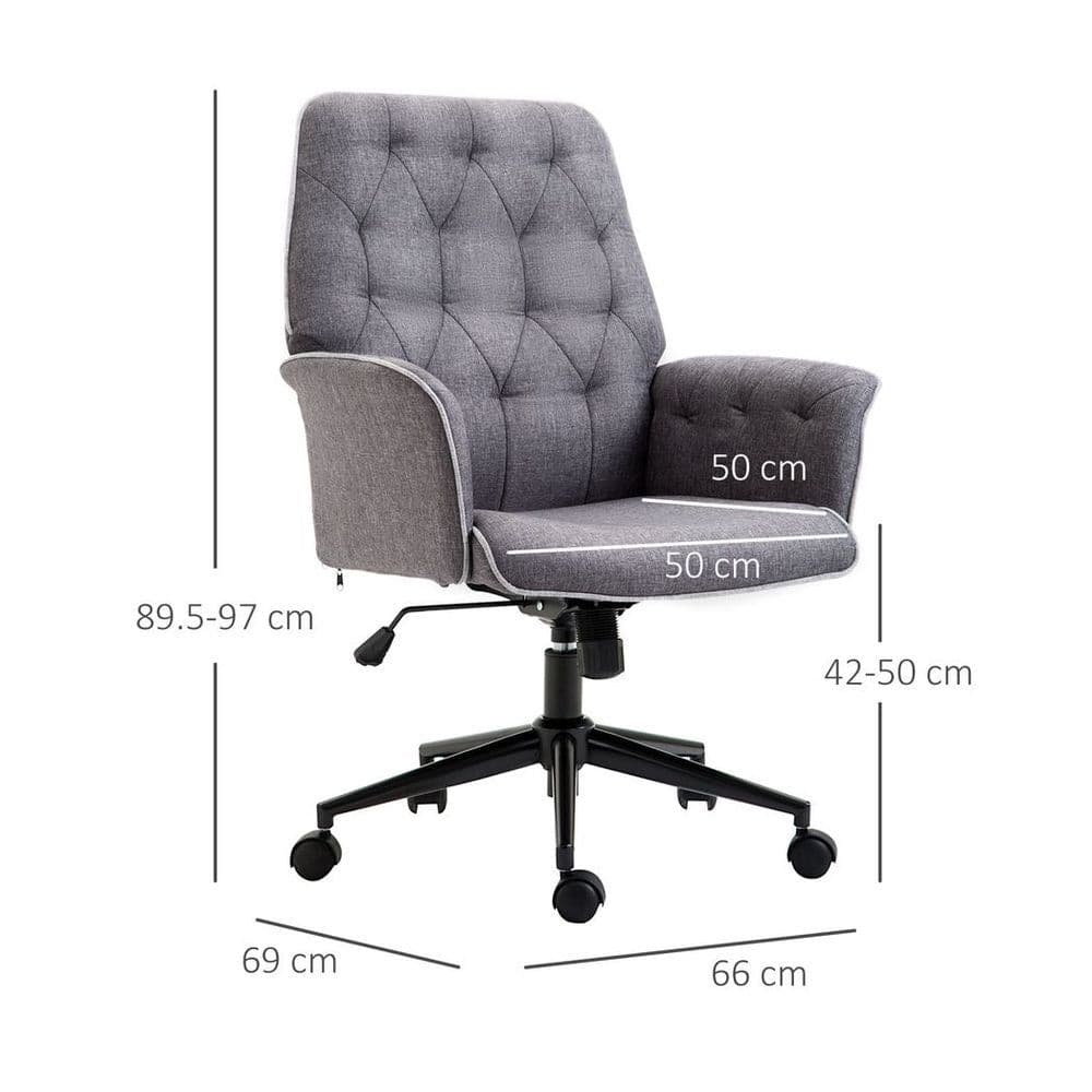 image-Office Chair Task Adjustable Height Mid Back Armrest Tilt Linen Grey