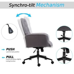 image-Office Chair Task Adjustable Height Mid Back Armrest Tilt Linen Grey