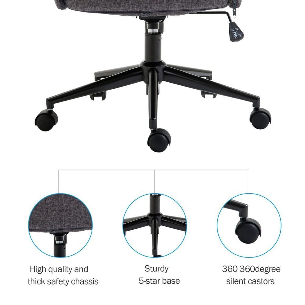 image-Office Chair Task Adjustable Height Mid Back Armrest Tilt Linen Grey